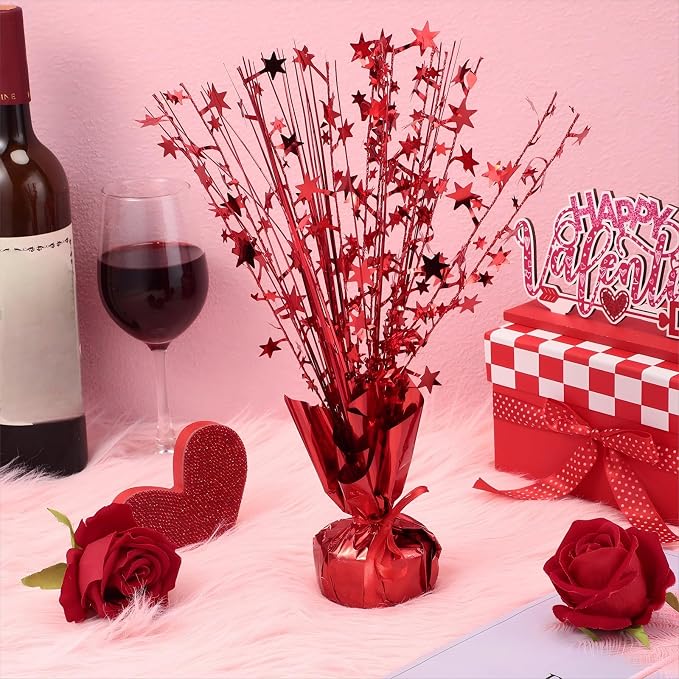 Crowye 18 Pcs Foil Spray Centerpiece Table Decoration Party Star Burst Metallic Graduation Table Centerpieces for Spring Party Birthday Season Wedding Holiday(Red)