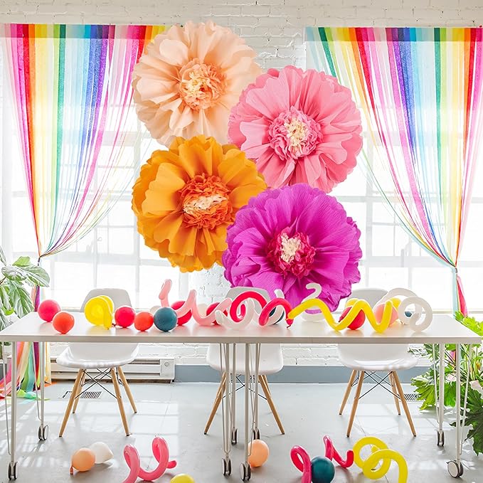 SUNBEAUTY Large Paper Flowers Decorations 4PCS 20'' Pink Orange Giant Paper Flowers Large Crepe Tissue Flower Decorations for Girls Women Birthday Baby Shower Spring Summer Wedding Wall Decor