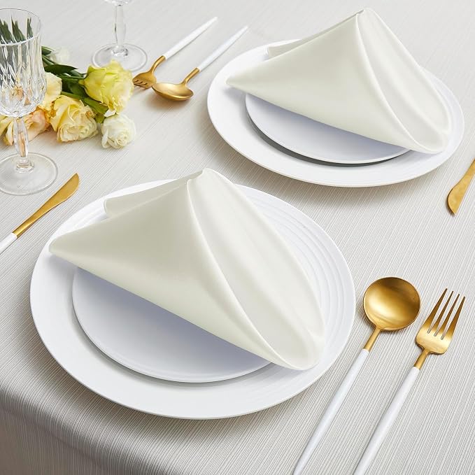 50 Pack Square Satin Dinner Napkins, 20x20 Inches Silky Soft Smooth Table Cloth Napkins for Restaurant Weddings Banquet Party Decoration, Off White