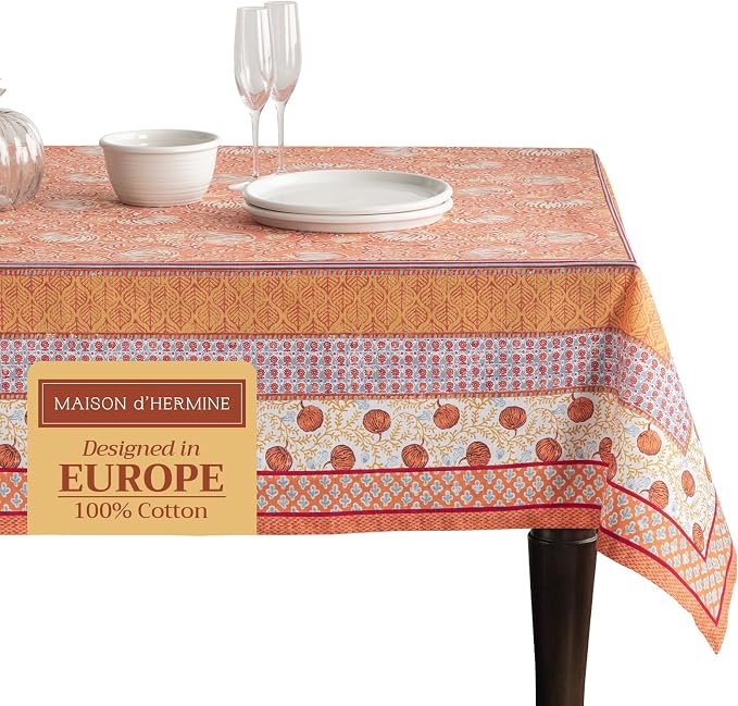 Maison d' Hermine Table Cloth Rectangle Table 100% Cotton 70 x 140 Inches Fall Tablecloth Reusable Everyday Use for Thanksgiving Christmas Decorations Dining Farmhouse Party (Harvest Festival)