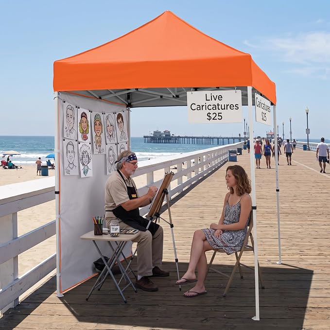 EAGLE PEAK Pop up Canopy 5x5, Outdoor Portable Canopy Tent with One Removable Sunwall, Carry Bag Included, Orange