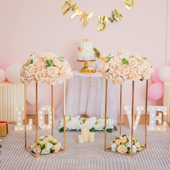 Gold Metal Cube Vase Stand for Wedding Centerpieces, 23.6in Tall, 10 Pcs | Columnar Cube Shape, Easy to Assembly, Flowers Cakes Drinks Display Table Centerpieces for Wedding Party Event