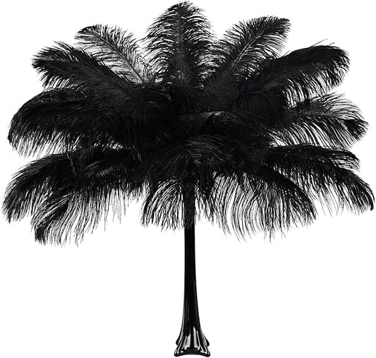 THARAHT Black Ostrich Feathers 12pcs Large Natural Bulk 16-18Inch 40cm-45cm for Wedding Party Centerpieces Halloween and Home Decoration Feathers