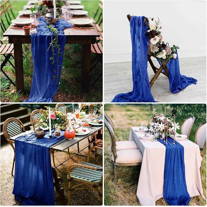 8 Pack Royal Blue Cheesecloth Table Runner 10Ft Gauze Cheese Cloth Table Runner 35 x120Inch Romantic Table Runners for Wedding Anniversary Birthday Party Bridal Baby Shower Engagement Table Decoration
