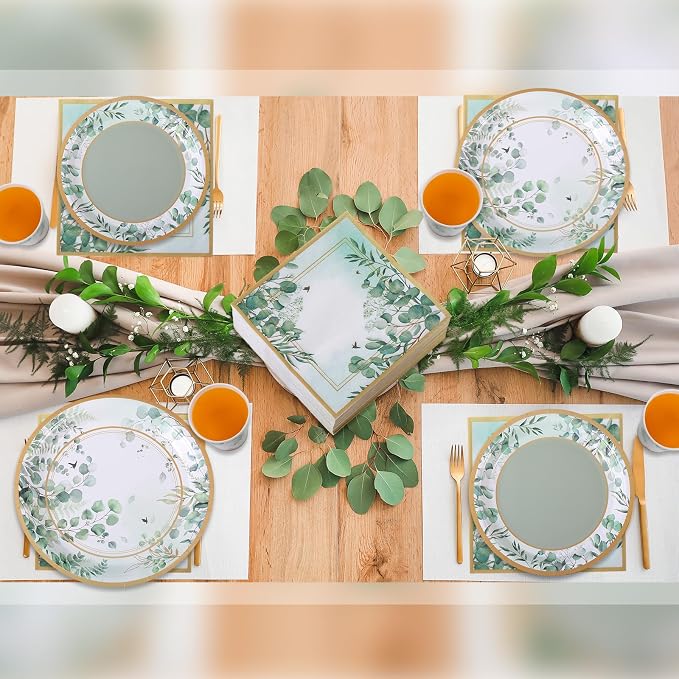 Pickmesh 250 Pcs Sage Green Party Supplies Paper Plates and Napkins Cups Dinnerware Sage Green Disposable Tableware Set for Birthday Bridal Baby Shower Wedding Decoration Serves 50