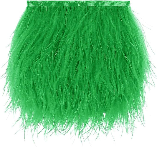AWAYTR Ostrich Feather Trim Fringe - Satin Ribbon Dress Sewing Crafts Costumes Decoration Pack of 2 Yards (Green)