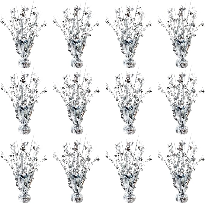 12 Pcs Metallic Foil Spray Centerpiece Party Star Table Decoration Brust Glitter Table Topper Decor for Birthday Graduation Holiday Christmas Dining Celebration New Year Party Supplies,Silver