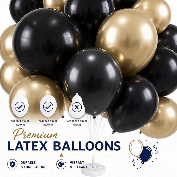 Balloon Column Kit for Floor-Balloon Columns with Stand, Base and Pole,Balloon Tower Backdrop Decoration for Wedding, Baby Shower, Birthday Party, or Bachelorette Parties (Black Gold)