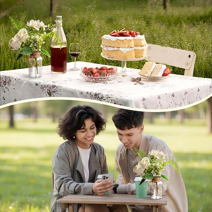 6-Pc Mason Jar Centerpieces for Tables with Artificial Roses – Farmhouse Wedding & Bridal Shower Table Decoration for Party Event Kitchen Bathroom Living Room（8.45oz