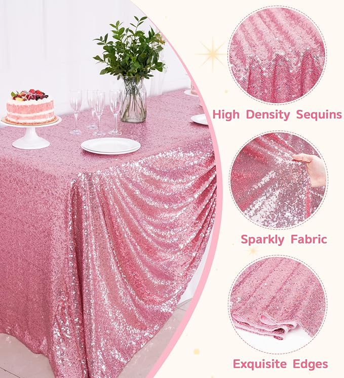 Juya Delight 90" x 156" Fuchsia Pink Rectangular‌ Sequin Tablecloth for Party Dinner Banquet Festival Wedding Anniversary Exhibition Dessert Table