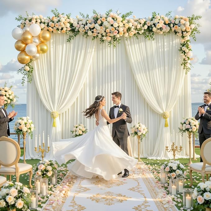 30x15ft Ivory Backdrop Curtains for Parties Wrinkle Free Fabric Backdrop Curtain Wedding Photo Drapes Backdrop for Birthday Party Baby Shower Bridal Shower Photography Stage Back Drop 6 Panels 5x15FT