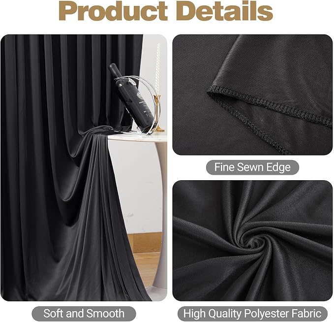40ft x 15ft Black Backdrop Curtain Panels for Weddings - Wrinkle-Free Polyester Photo Drapes for Birthday Party, Photography Background, Stage Decor