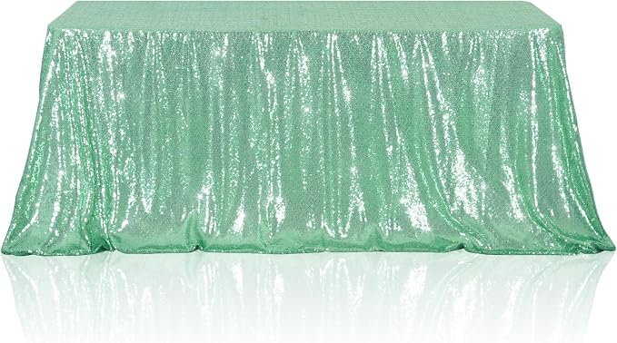 Poise3EHome Mint Green Sequin Tablecloth 90×156 Inch Rectangle Sparkly Fabric Table Cloth for Birthday Wedding Party Holiday Baby Shower Decoration