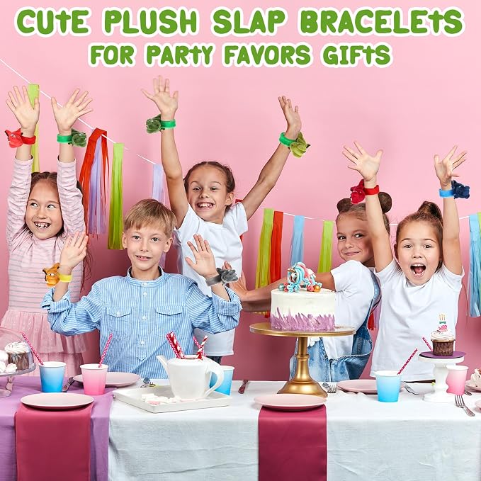 Lenwen 8 Pcs Dinosaur Stuffed Animals Slap Bracelets for Kids 8.66 Inch Back to School Plush Animal Bracelets Wrist Slap Snap Band Toy Adopt a Dinosaur Party Favors for Boys Girls Birthday Gifts