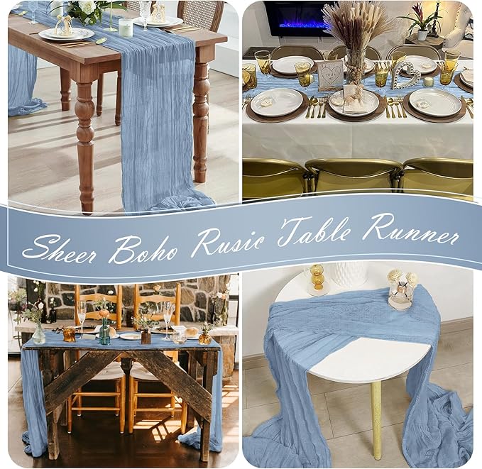 15 Pack Dusty Blue Cheesecloth Table Runner 17 x 108 inch Cheese Cloth Table Runners 9ft Blue Table Runner Rustic Romantic Sheer Gauze Runner for Wedding Party Baby Shower Table Decoration