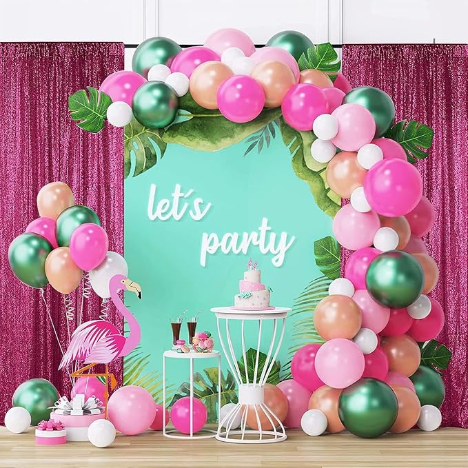 Sugargirl Fuchsia Sequin Backdrop Curtain 4FTx8FT Glitter Fuchsia Background Drapes Sparkle Photography Backdrop for Party Wedding Birthday Wall Decoration(2 Panels)