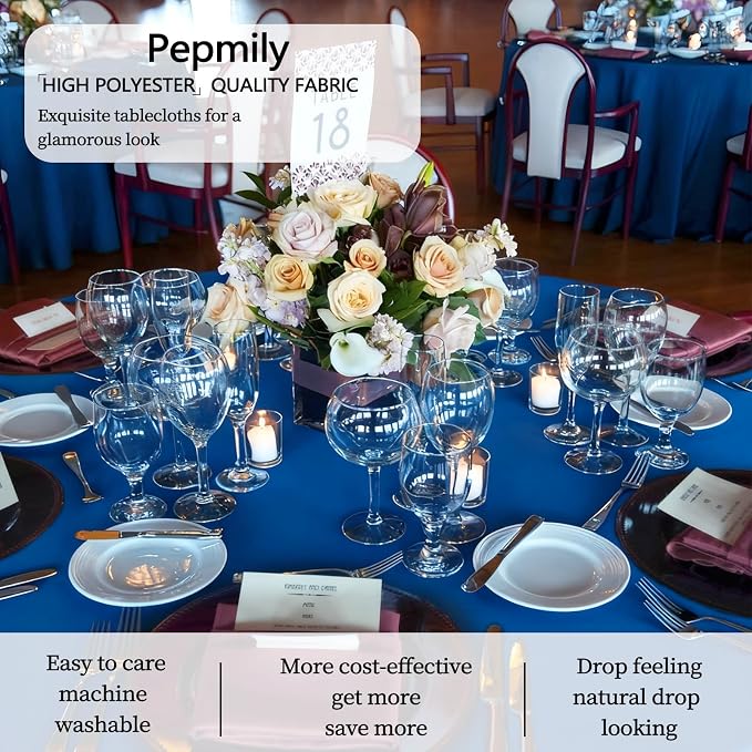 8 Pack Royal Blue Round Tablecloth 120 Inch Round Table Cloth, Wrinkle Resistant and Washable Tablecloth Polyester Fabric Table Cloth Round Table Cover for Dining Wedding Banquet Party