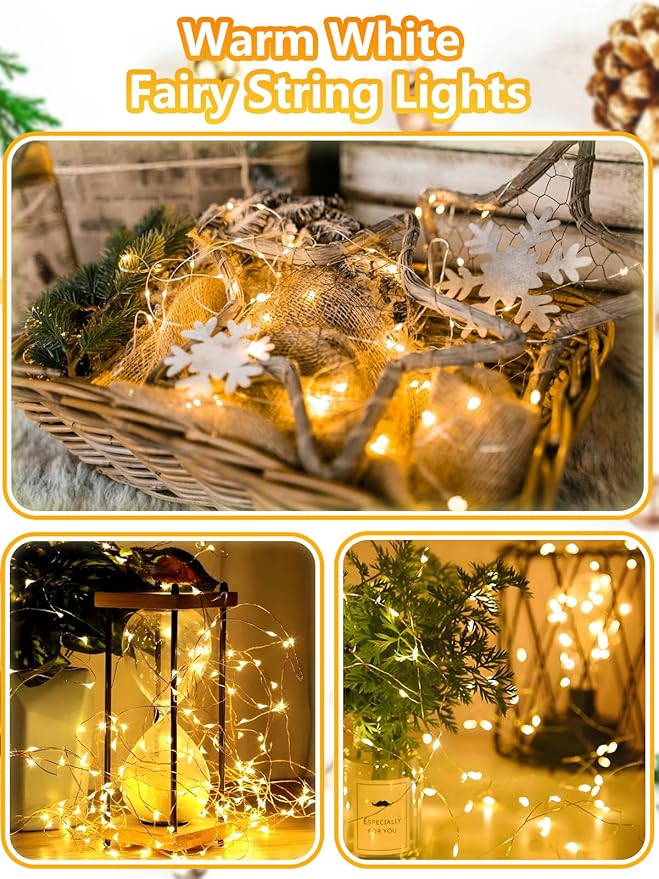 100 LED Fairy Lights Battery Operated with Remote, 33FT Waterproof Twinkle Lights with Timer & 8 Modes, Fairy String Lights Outdoor Indoor for Bedroom Classroom DIY Christmas Decor (Warm White)