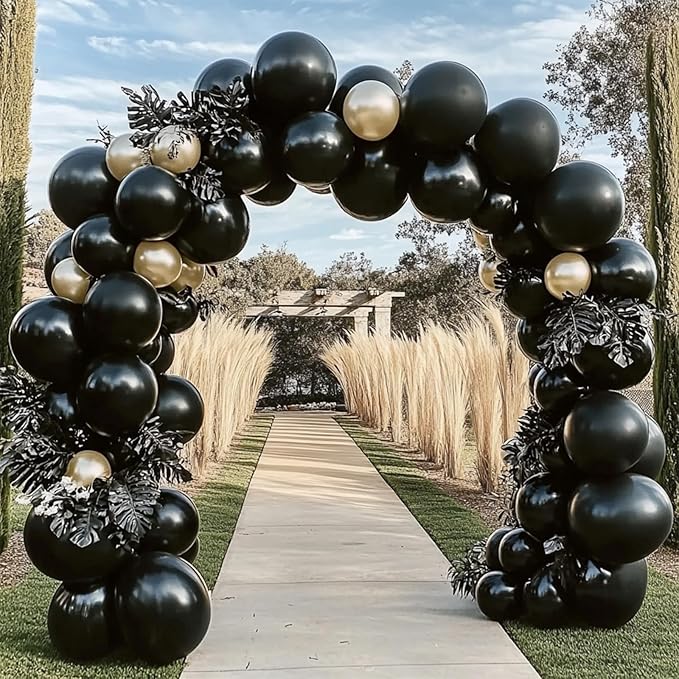 108Pcs Black Double Stuffed Balloons Different Size, 18/12/10/5 inch Matte Black Balloons Garland Arch kit for Graduation Halloween New Year Anniversary Birthday Halloween Party Decoration