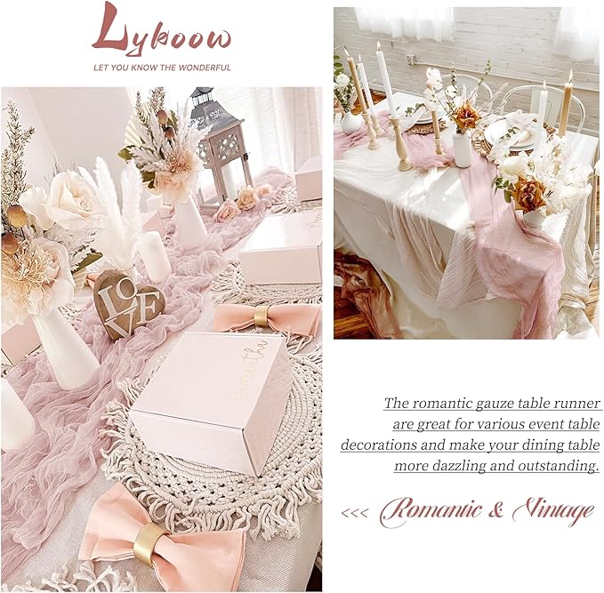 24 Packs Pink Table Runner, Charming Cheesecloth Table Runner 17 x 108inch, Gauze Boho Wedding Decoration Rustic Sheer Fabric Cheese Cloth Table Runners for Wedding Party Bridal Shower