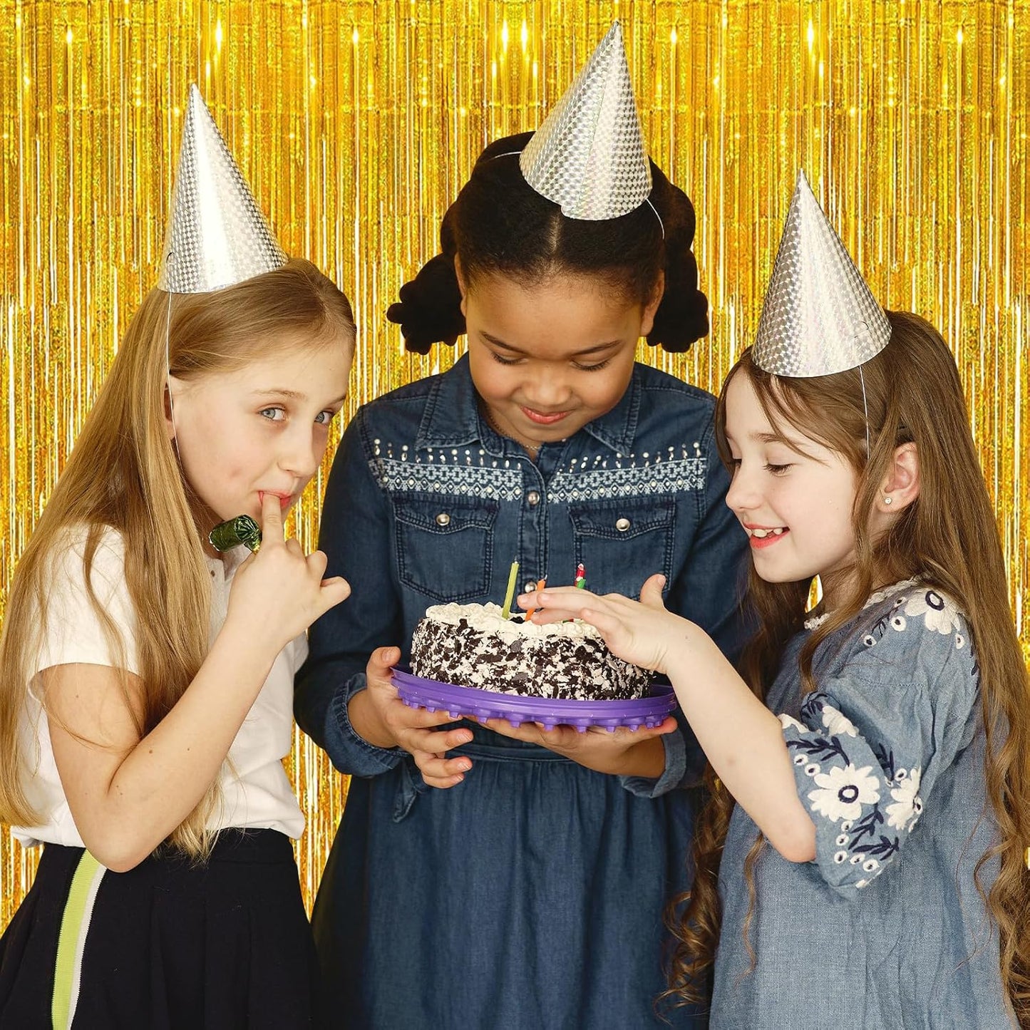 10 Pack Gold Backdrop Curtain 3.2ft x 8.2ft Metallic Tinsel Foil Fringe Curtains Photo Booth Background for Birthday Party Decoration Baby Shower Engagement Wedding Christmas Decoration (Gold)