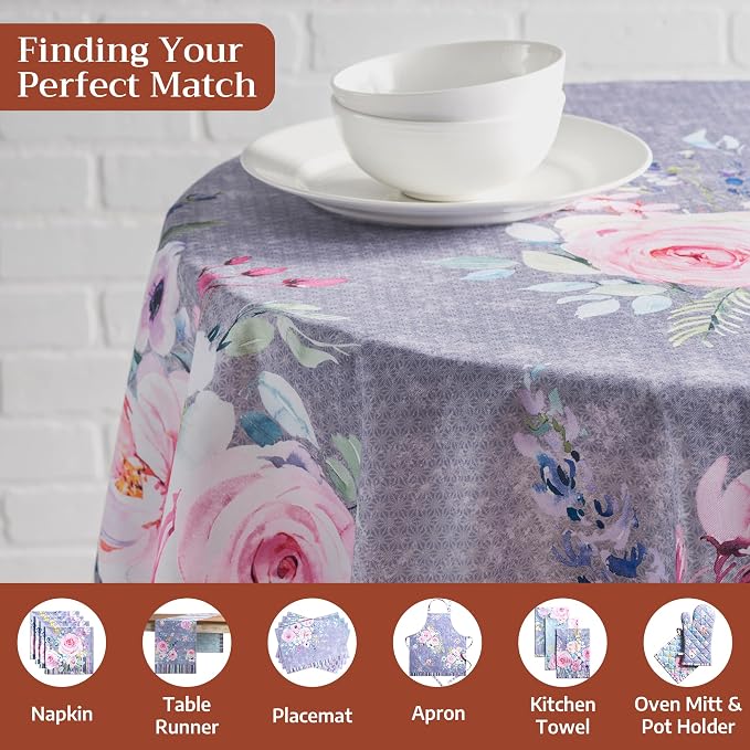 Maison d' Hermine Table Cloth Round Table 100% Cotton 69 Round Inches Tablecloth Reusable Decorative for Dining Kitchen Room Farmhouse Party Hotel Restaurant Spring Summer - Sweet Rose Lavender - Lush