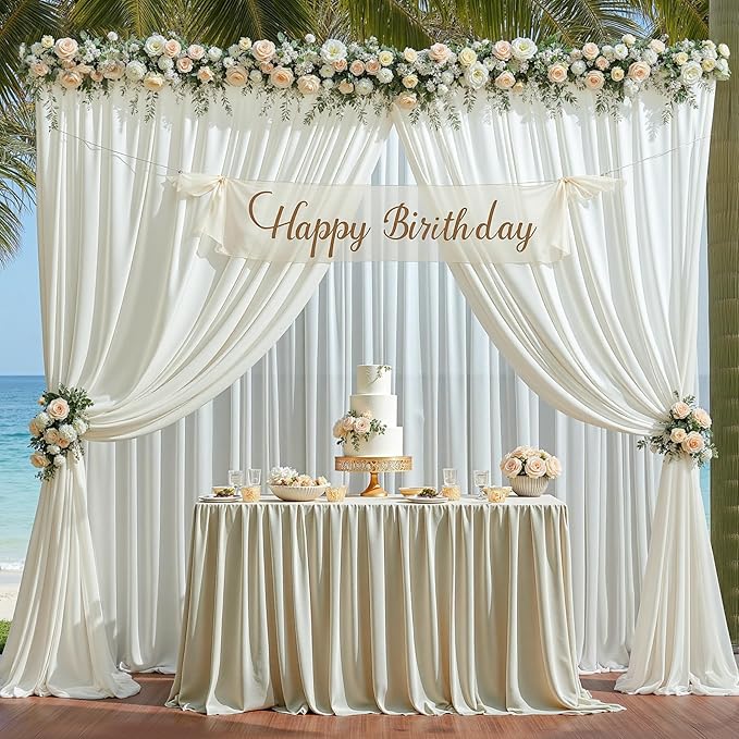 20ft x 10ft Beige Backdrop Curtains, Wrinkle-Free Sheer Chiffon Fabric Photo Backdrop Drapes for Wedding Arch Party Ceremony Stage Photography Decorations