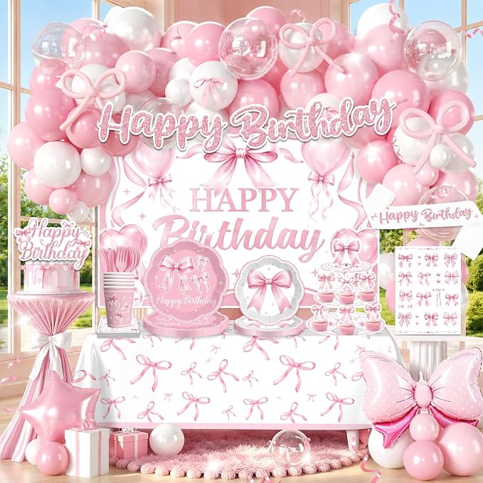pink bow birthday decorations