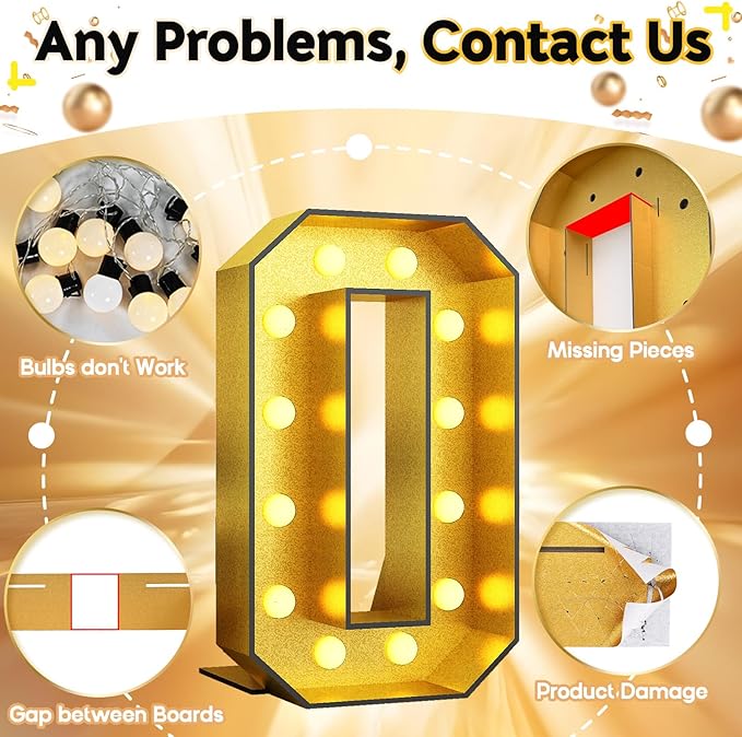 Light Up Numbers 30, 4FT Light Up Numbers 30 Marquee Gold Large Light Up Numbers Mosaic Numbers for 30th Birthday, Giant Light Up Number Frame Pre-Cut Foam Board Kit for Graduation Anniversary Party