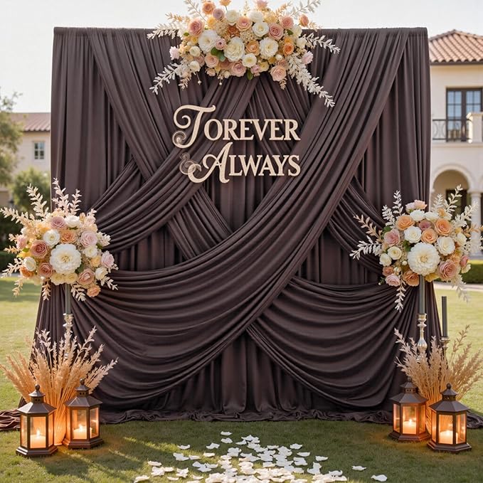 12ft x 10ft Brown Backdrop Curtains for Parties, Wrinkle Free 2 Panels Photo Backdrop Drapes Back Drop Cloth for Wedding Birthday Photography Background Decor