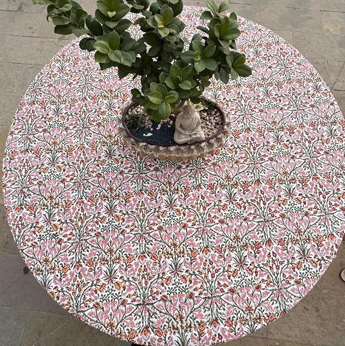 Ridhi Round Tablecloth Hand Block Print 100% Cotton Reusable Dark Royal Blue 120 Inch Table Cover Decorative Everyday Use for Dining, Home, Party, Wedding, Farmhouse Gift for Spring, Mother's Day