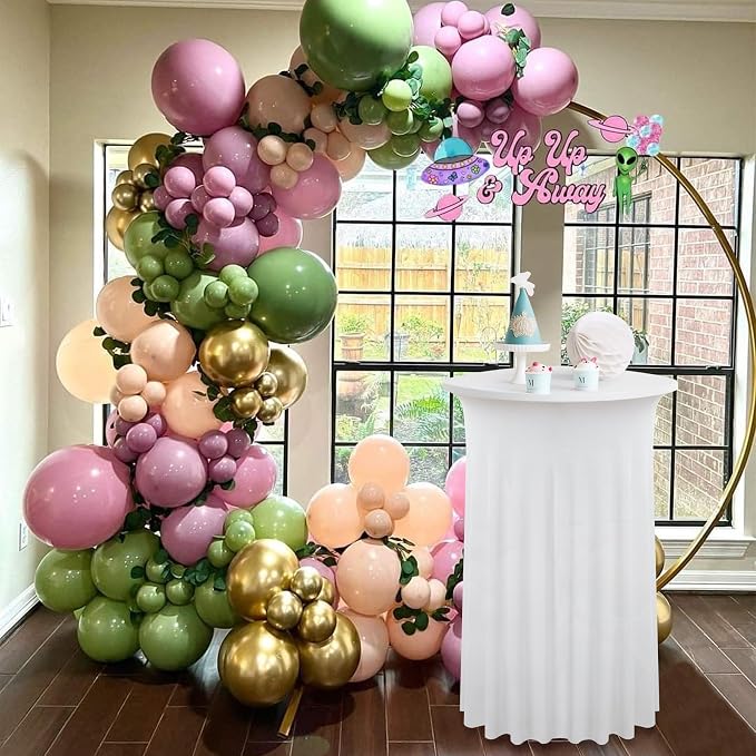6 Pack Ivory High Top Cocktail Tablecloths Round 32inch×43inch, Wrinkle Free Stretch Spandex Cocktail Table Cloth Covers for Party Wedding Banquet Baby Shower Birthday
