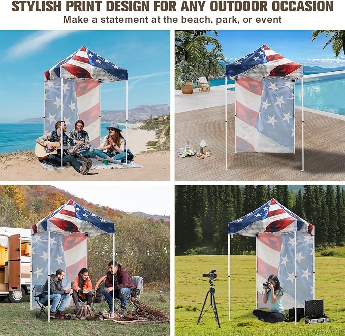 EAGLE PEAK Pop up Canopy 5x5, Outdoor Portable Canopy Tent with One Removable Sunwall, Carry Bag Included, Stars and Stripes