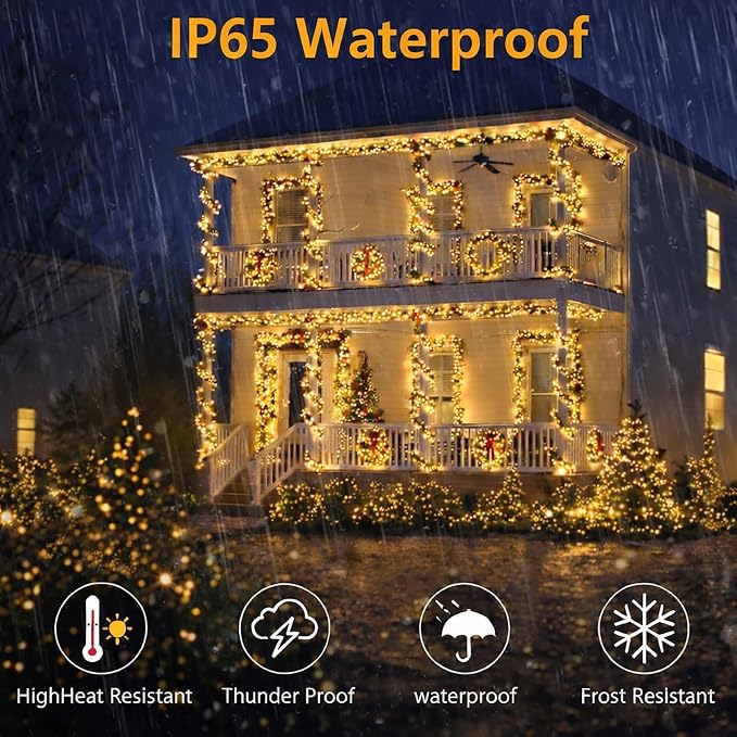SyouHome 800 LED 264ft Solar String Lights Outdoor, 4 Pack, Warm White | 8 Lighting Modes, Auto On/Off, Waterproof Solar Fairy Lights, Twinkle Lights for Garden, Tree, Wedding, Party Decor