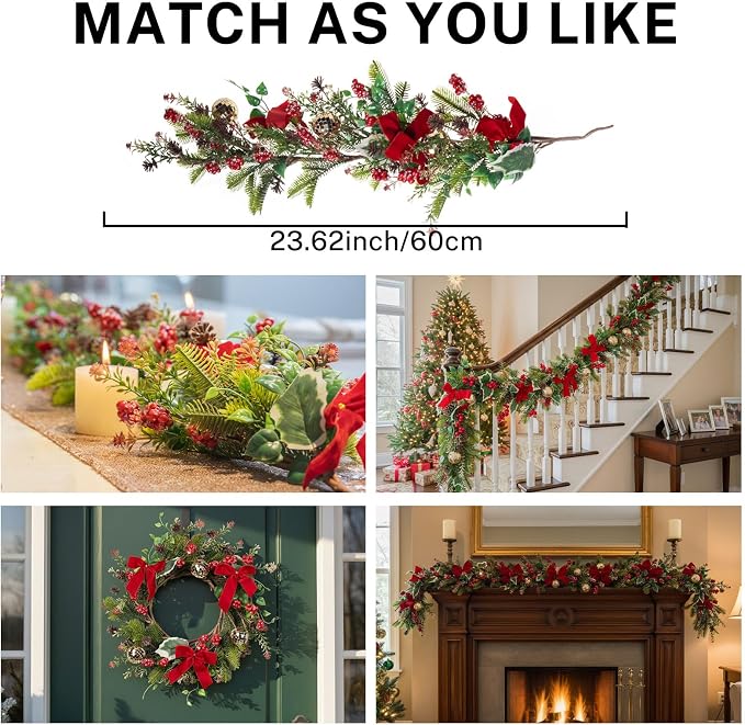 MOYEE Christmas Winter Centerpieces for Tables Candle Ring, Black Metal Candlestick with an Artificial Wreaths 14 in Versatile Dining Table Centerpiece Decor (Red Bow Pinecone Wreath)