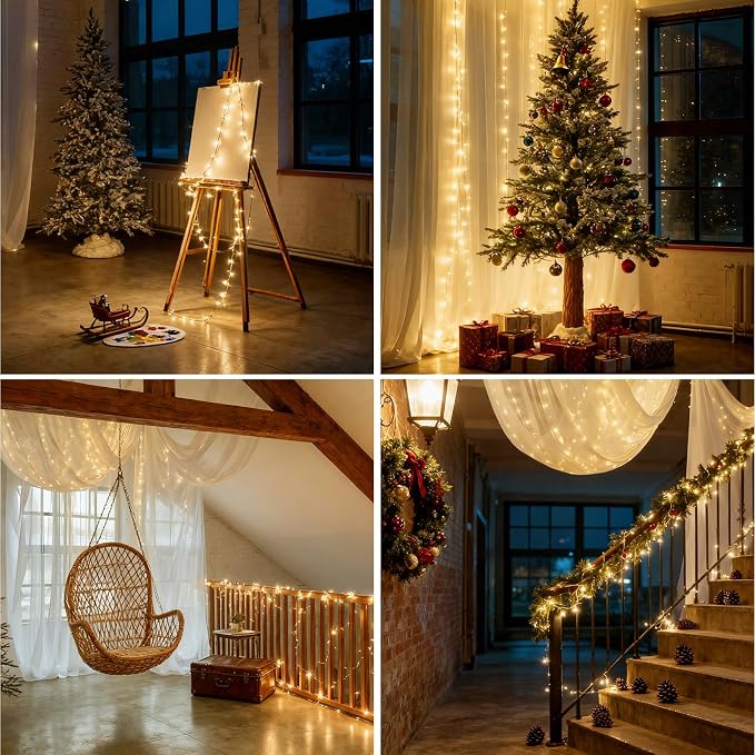 Fairy Lights Plug in, Dailyart 2000 Led Twinkle String Light with Remote 130Ft Waterproof 8 Modes Warm Cluster Lights with Timer for Bedroom Wreath Window Wedding Christmas Tree Decoration, Green Wire
