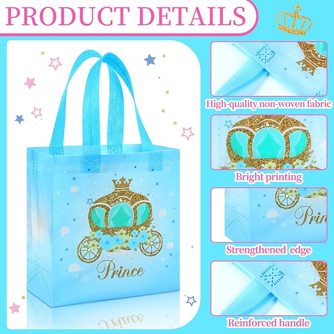 Sweetude 40 Pcs Princess Gift Party Favor Bags with Handle, Non Woven Goodie Bags Birthday Favor for Birthday Baby Shower Packaging Supplies