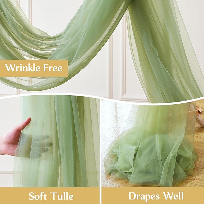 8 Panels Sage Green Wedding Arch Draping Fabric 30" x 19ft Wedding Drapes Tulle Drapes for Backdrop Sheer Fabric Backdrop Drapes Decorations Backdrop Curtains for Reception Ceremony Party