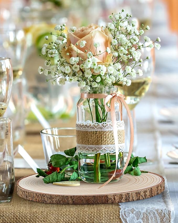 Set of (10) 11-12 Inches Large Wood Slices, Wood Centerpieces for Tables, Wood Slices for Centerpieces, Unfinished Wood Rounds for Wedding, Baby Shower, Party, Natural Paulownia Wooden Slabs