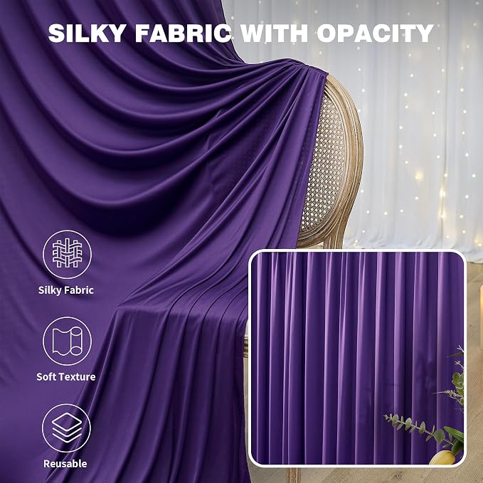 30ftx12ft Purple Backdrop Curtains for Parties, Wrinkle Free Polyester Photo Backdrop Drapes 6 Panels 12 ft Long Back Drop Cloth for Wedding Birthday Photography Background