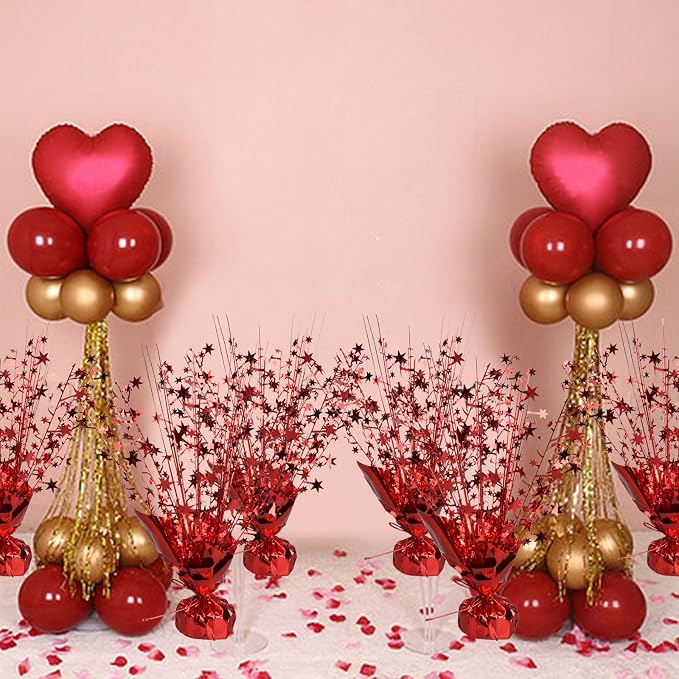 6 Pack Metallic Foil Spray Centerpiece Star Table Decoration Burst Table Centerpieces for Birthday Wedding Anniversary Graduation Holiday Party Supplies Decor (Red)