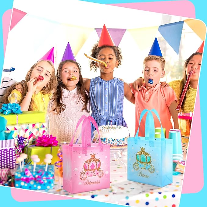 Sweetude 40 Pcs Princess Gift Party Favor Bags with Handle, Non Woven Goodie Bags Birthday Favor for Birthday Baby Shower Packaging Supplies