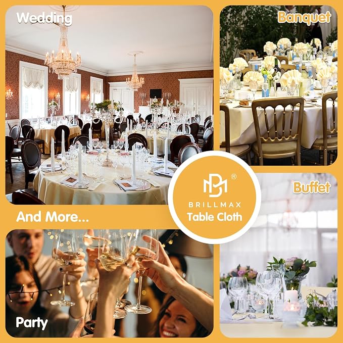 BRILLMAX 4 Pack Beige Round Tablecloths 108 Inch for 48” Tables - 150 GSM Polyester Fabric, Floor Length Drop, Water, Stain & Wrinkle Resistant Cloth Cover for Wedding Reception Banquet Dining