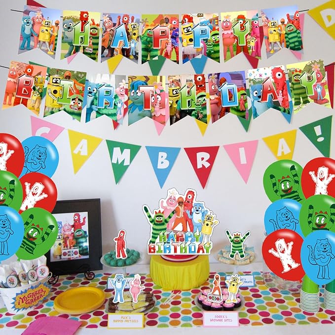 PINUO Yo Gabba Birthday Decorations,Yo Gabba Themed Party Decorations,Yo Gabba Party Favors Supplies Gifts Room Decor,Banner Balloons Cake Cupcake Toppers