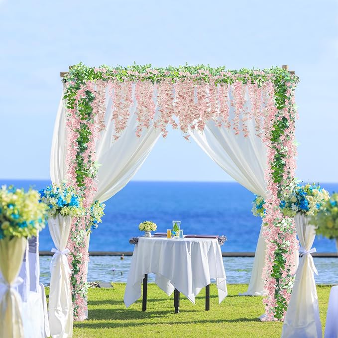 Sggvecsy 6Pcs Wisteria Garland Artificial Flowers Garland Fake Hanging Wisteria Vines Rattan Silk Hanging Flower Vines for Home Garden Outdoor Wedding Arch Party Ceremony Total 35.4Ft (Pink)