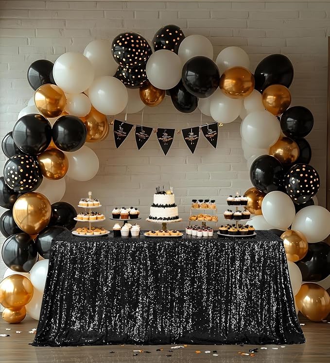 Juya Delight 60" x 102" Black Sequin Tablecloth Rectangle Sparkle Table Cover for Birthday Party Banquet Wedding 6ft Tables
