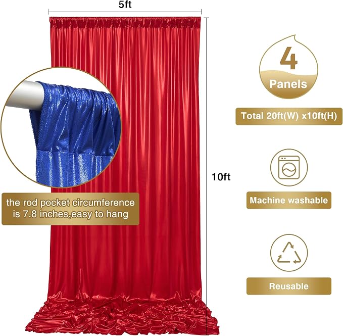 20ftx10ft Royal Blue and Red Sequin Backdrop Curtain Panels for Parties, Wrinkle Free Glitter Photo Backdrop Drapes 4 Panels Shimmer Back Drop Cloth for Wedding Birthday Photography Background
