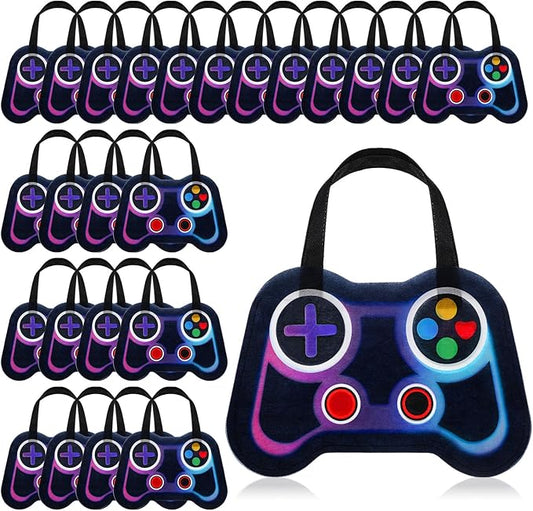 Silkfly 24 Pcs Video Game Party Favor Bags Non Woven Reusable Gaming Goodie Treat Gift Bags with Handles Gaming Party Supplies(Neon Colors)
