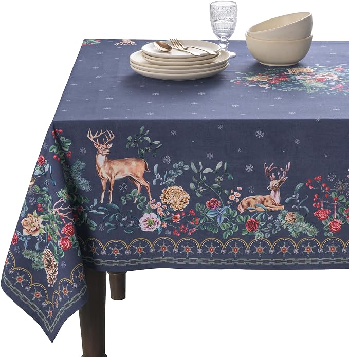 Maison d' Hermine Table Cloth Rectangle Table 100% Cotton 70 x 140 Inches Fall Tablecloth Reusable Everyday Use for Thanksgiving Christmas Decorations Dining Farmhouse Party (Christmas Joy)