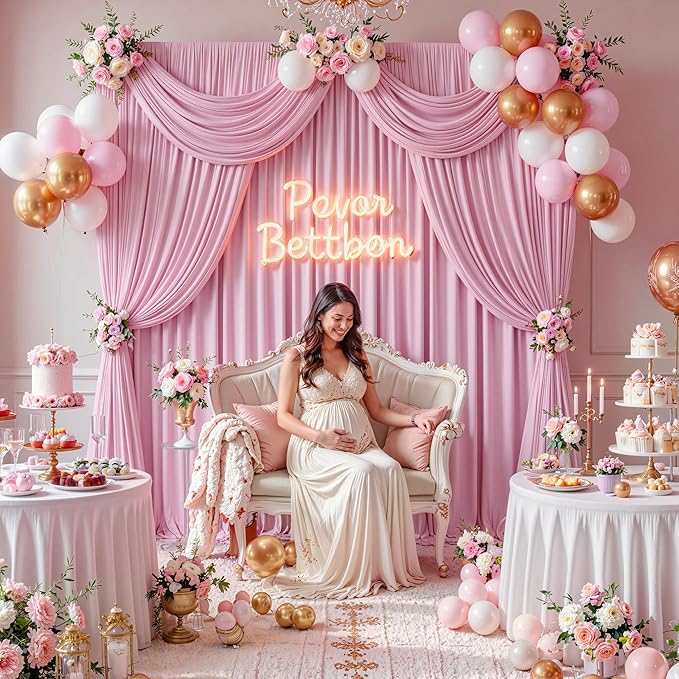 20 ft x 10 ft Wrinkle Free Baby Pink Backdrop Curtain for Parties, 4 Panels 5ftx10ft Polyester Photo Backdrop Drapes for Baby Shower Birthday Party Photography Wedding Backdrop Stand